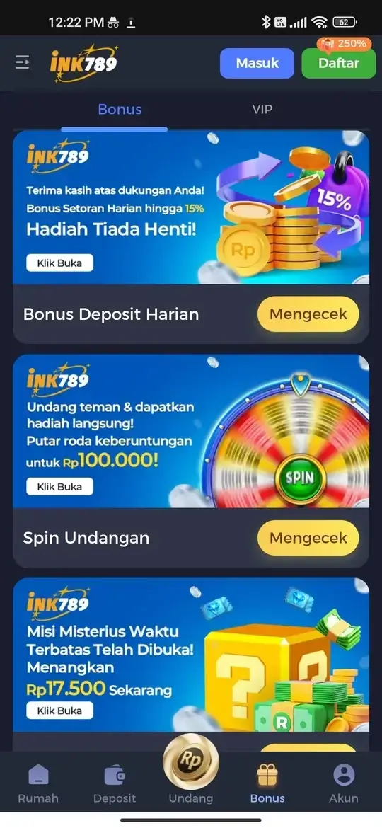Promo bonus harian dan spin undangan INK789